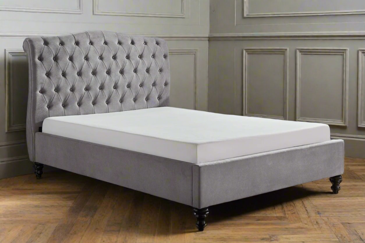 light Grey classical style double bed at heritage home uk