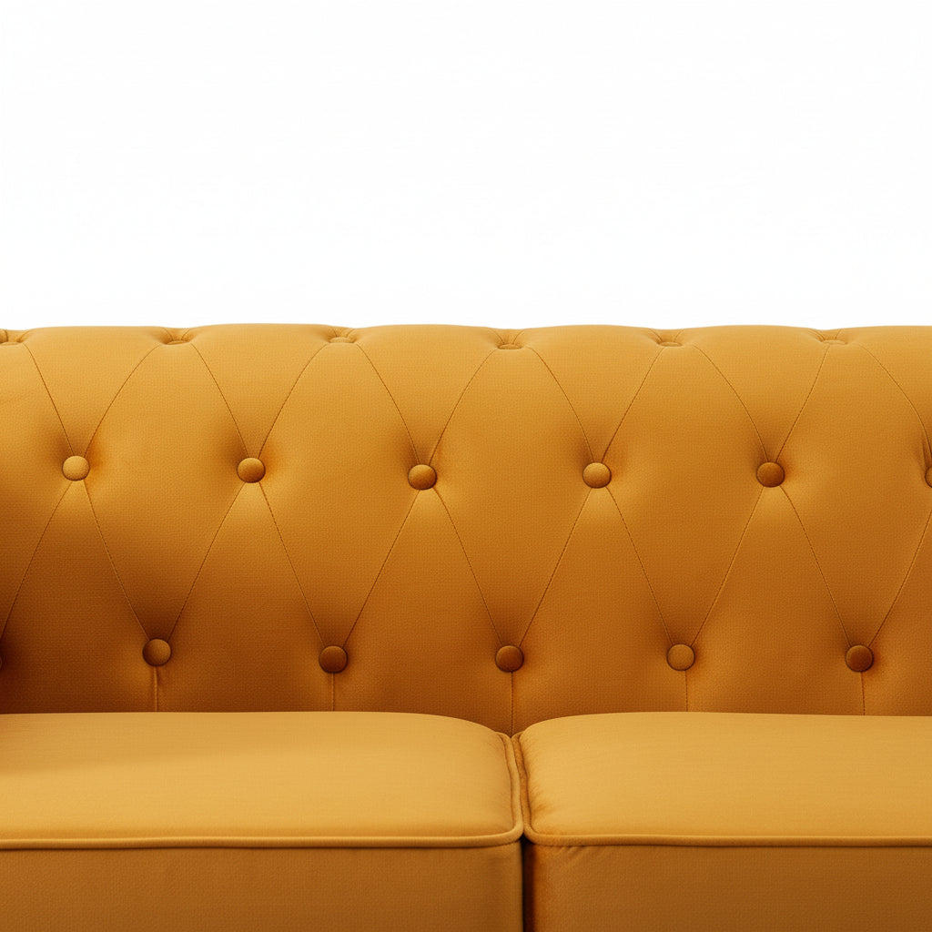 Orange Velvet Upholstered 3 Seater Chesterfield Sofa