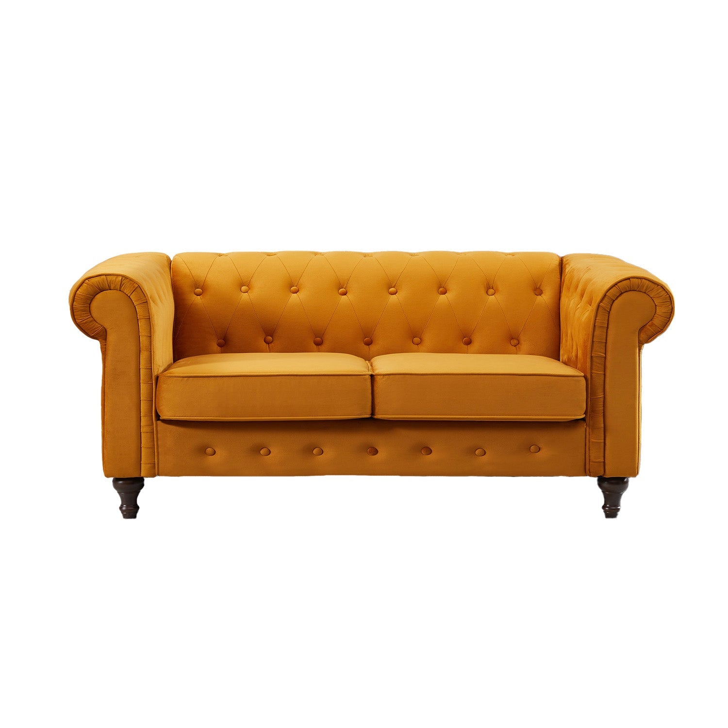 Burnt Orange Velvet Upholstered 2 Seater Chesterfield Sofa