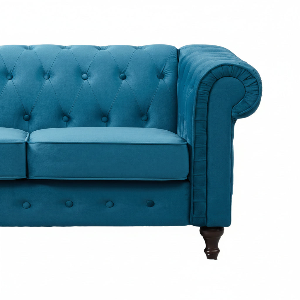 Teal Velvet Upholstered 3 Seater Chesterfield Sofa