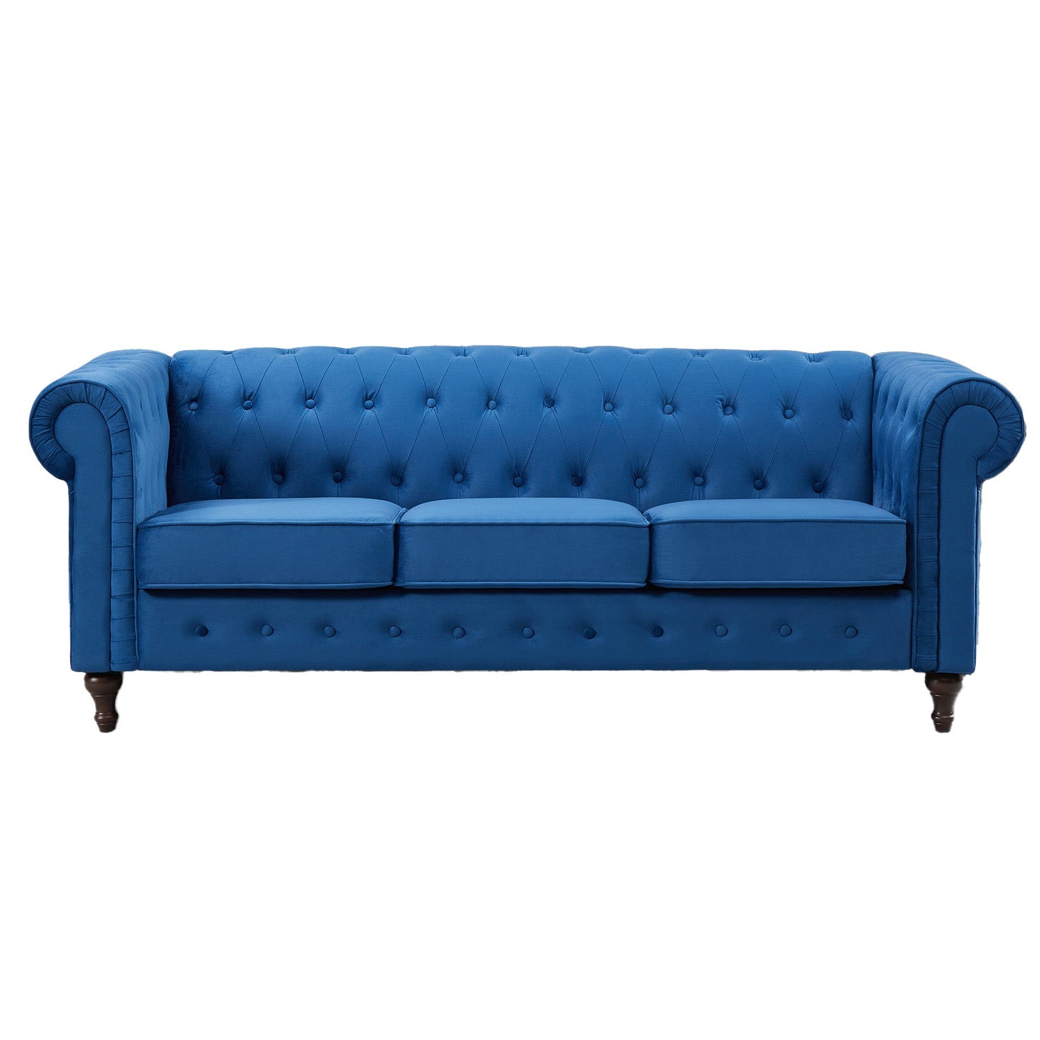 Blue Velvet Upholstered 3 Seater Chesterfield Sofa
