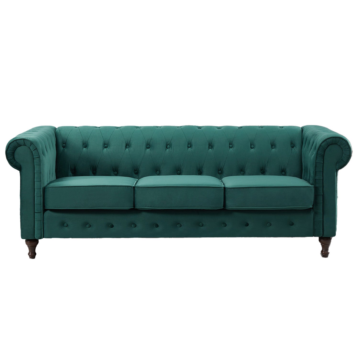 Green Velvet Upholstered 3 Seater Chesterfield Sofa