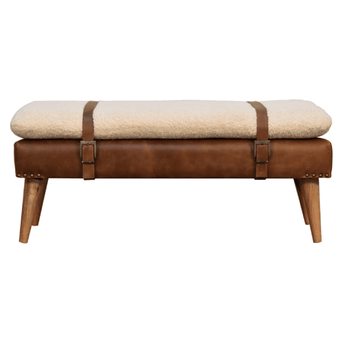 Heritage Collection Bouclé Buffalo Hide Leather Bench