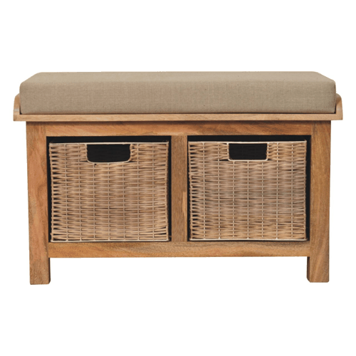 Heritage Collection Rattan Basket Linen Hallway Bench