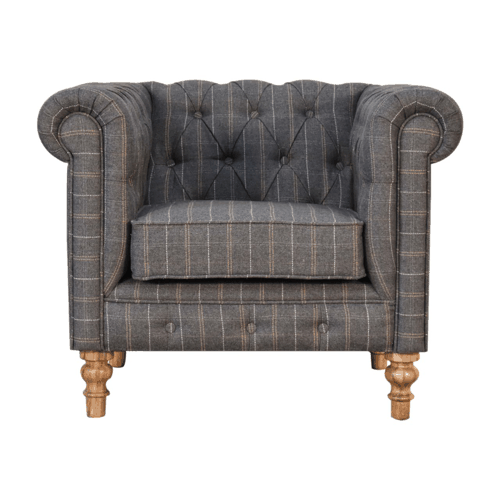 Heritage Collection Pewter Tweed Chesterfield Armchair