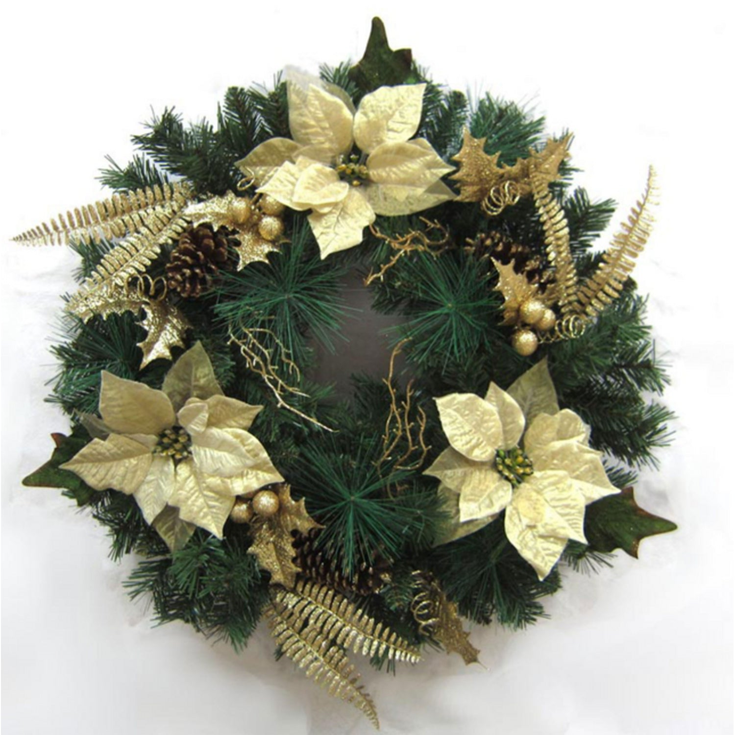 60cm Luxury Wreath with Gold Poinsettias, Gold Leaves & Gold Glitter