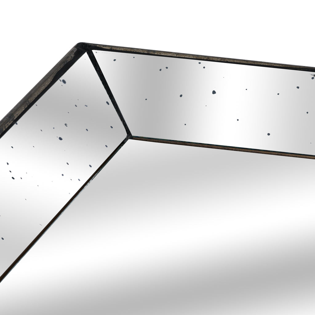 Astor Distressed Mirrored Square Tray With Wooden Detailing Large