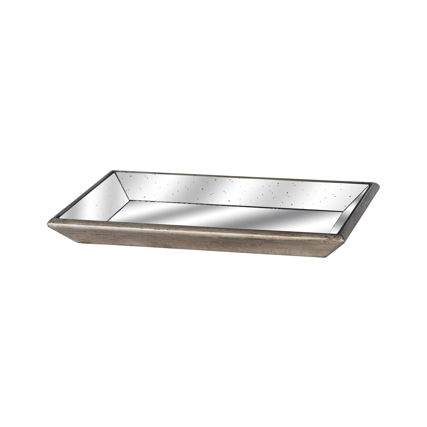 Astor Distressed Mirrored Tray With Wooden Detailing - Rectangular