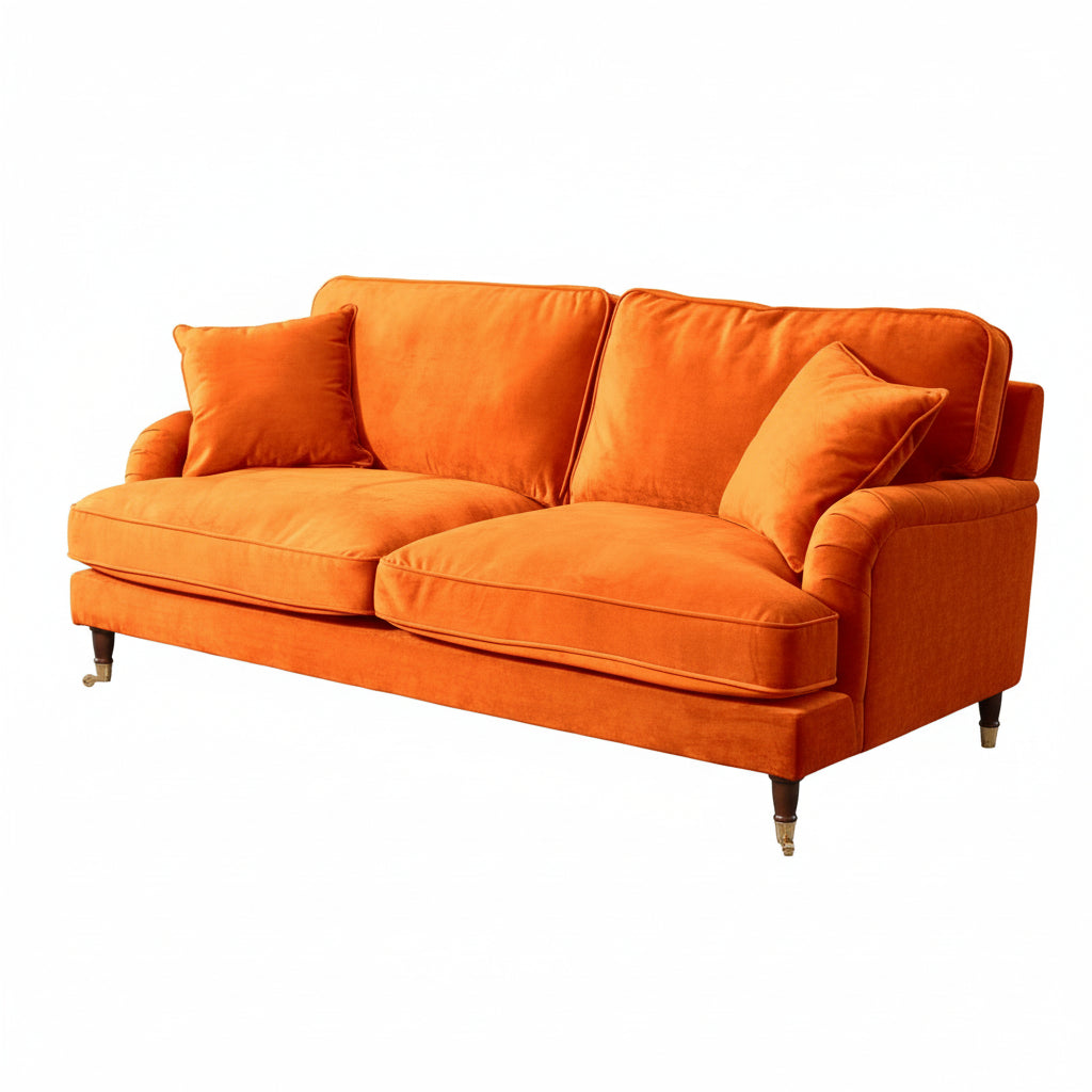 Burnt Orange Velvet 3 Seater Sofa