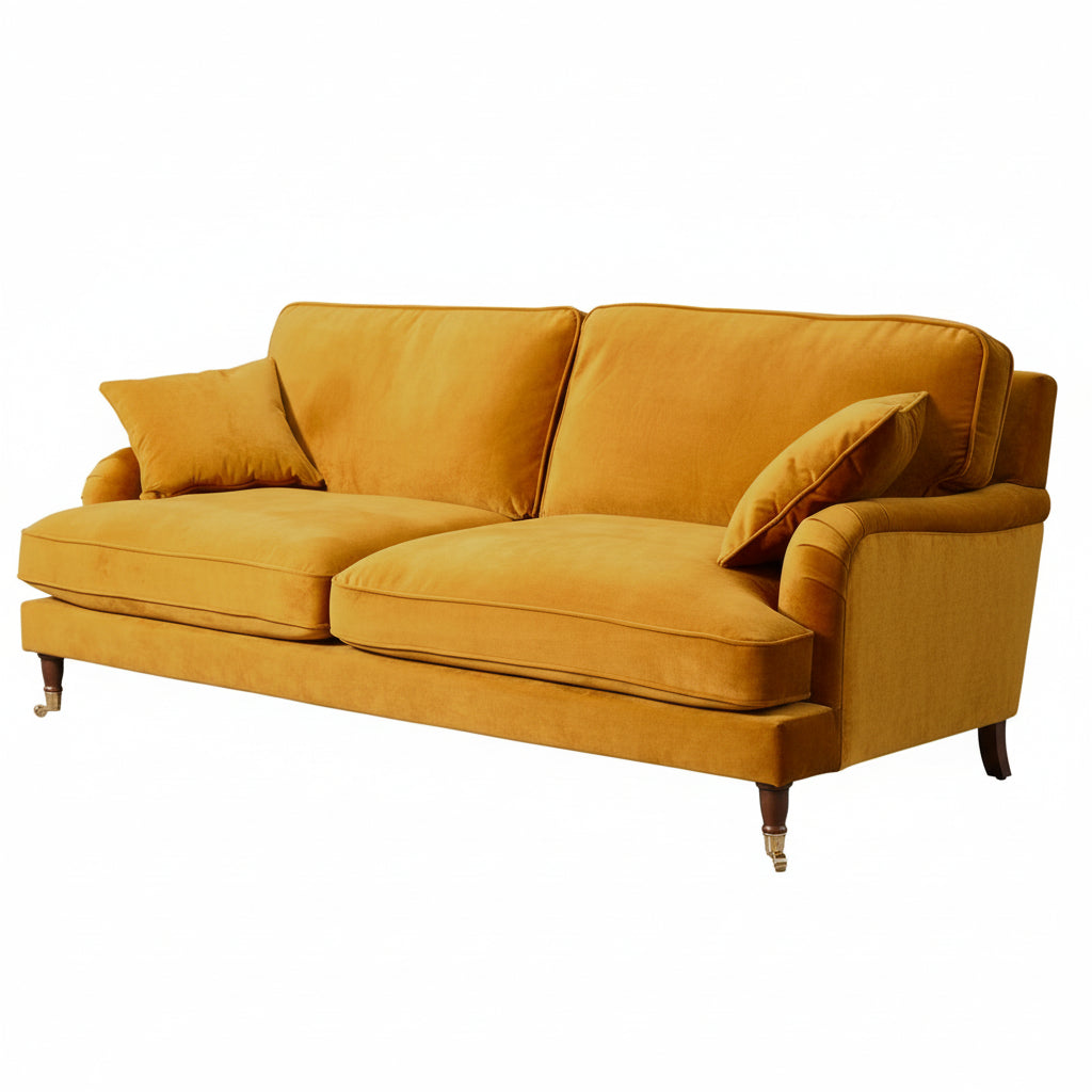 Mustard Yellow Velvet 4 Seater Sofa