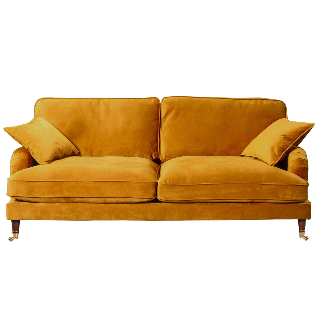Mustard Yellow Velvet 4 Seater Sofa