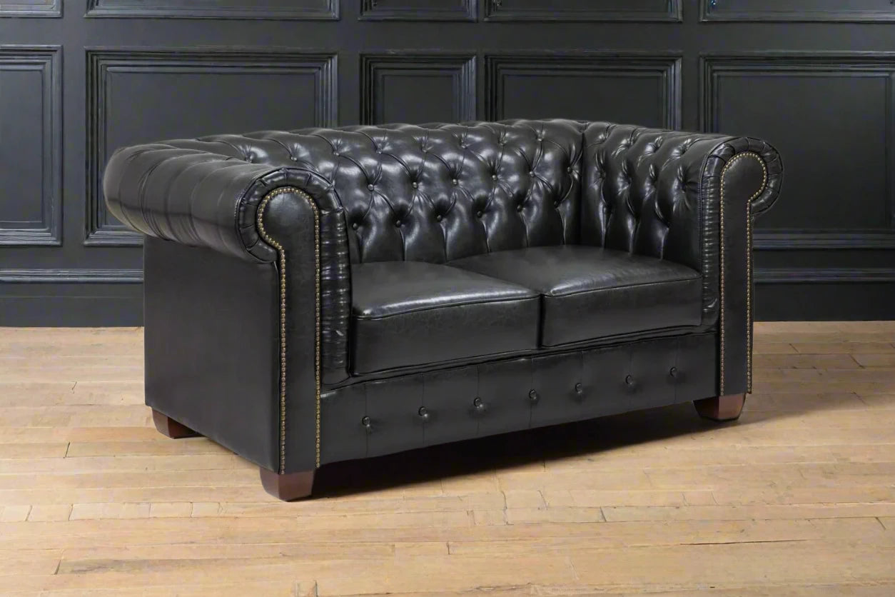 Black Leather Chesterfield 2 Seater Sofa Heritage Home UK Finance Available