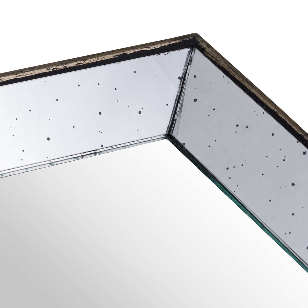 Astor Distressed Mirrored Square Tray With Wooden Detailing Small