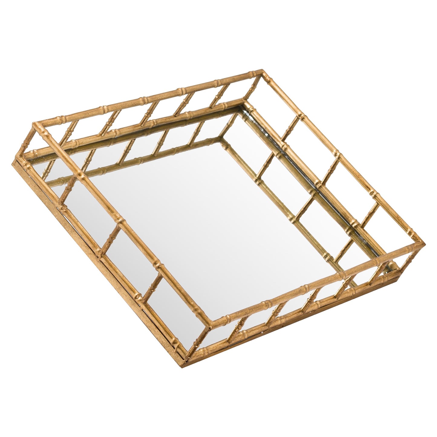 Set Of 2 Bamboo Detailed Gold Gilt Rectangular Trays