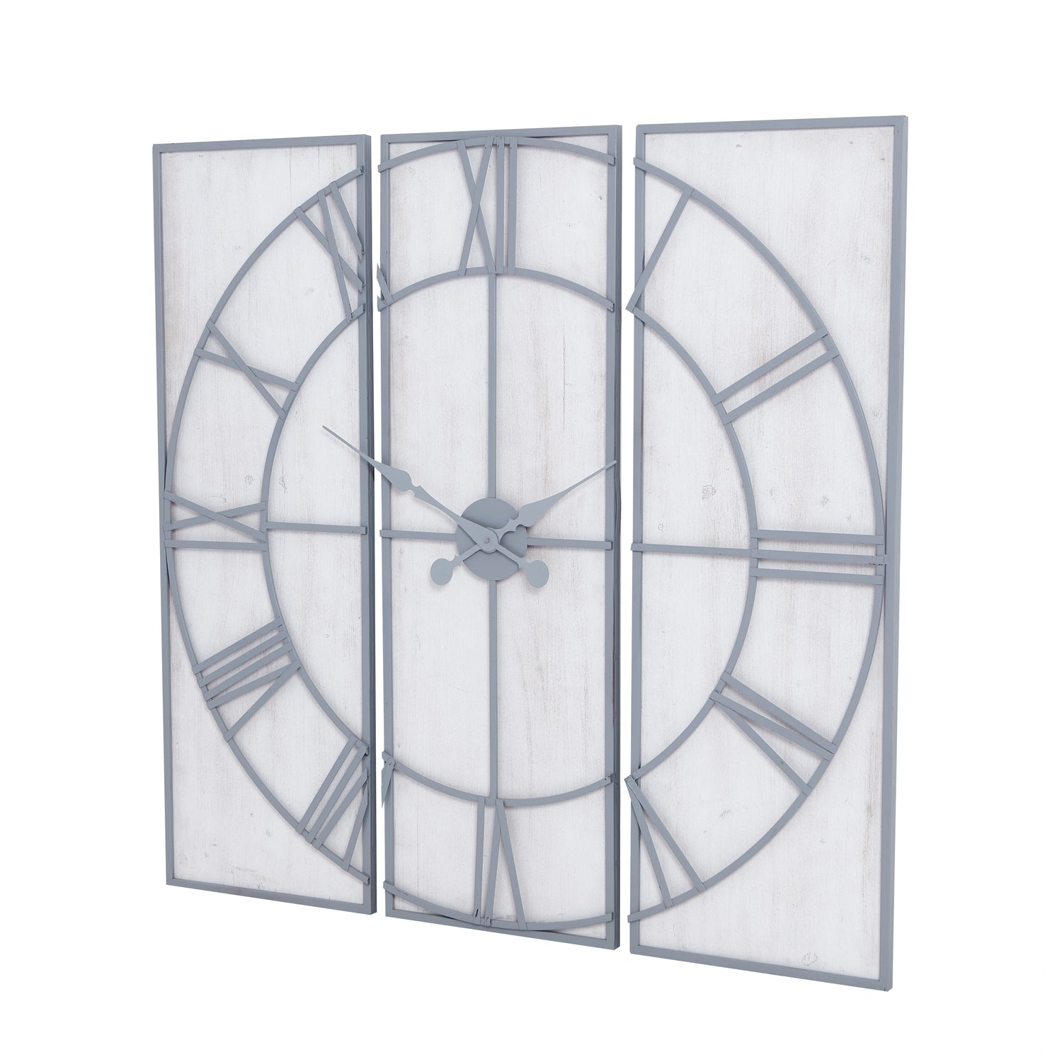 Harry Christian Home Large Light Grey & White Wash Panelled Wall Clock