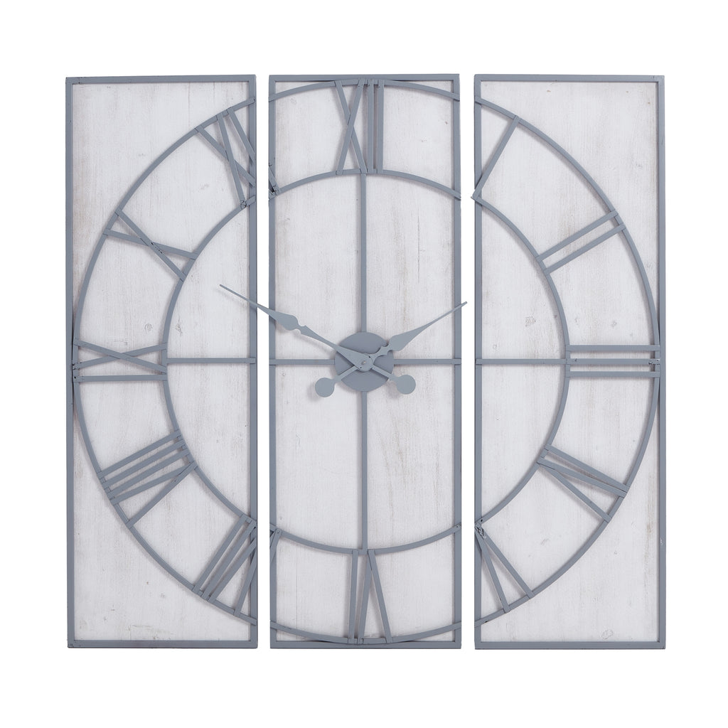 Harry Christian Home Large Light Grey & White Wash Panelled Wall Clock