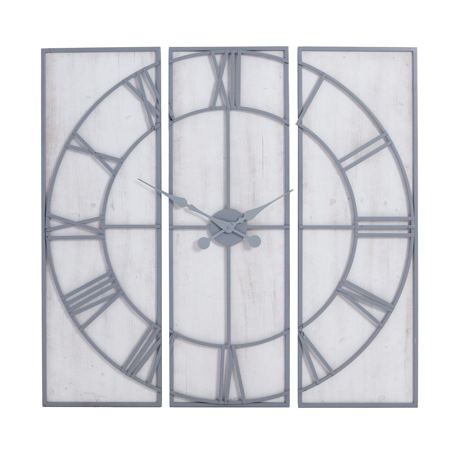 Harry Christian Home Large Light Grey & White Wash Panelled Wall Clock