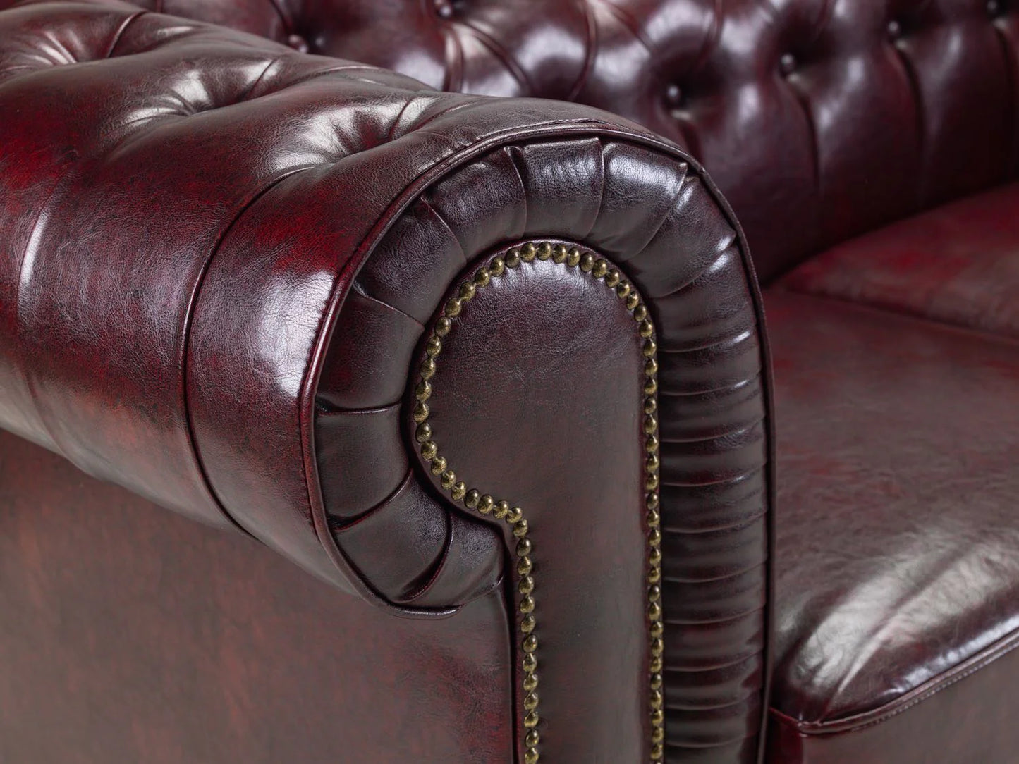 3 Seater Antique Oxblood Red Leather Chesterfield Sofa