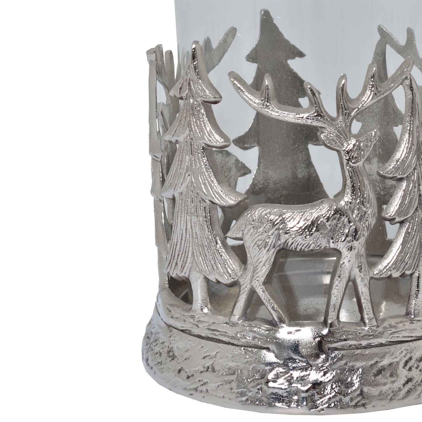 Large Silver Stag Scene Hurricane Lantern