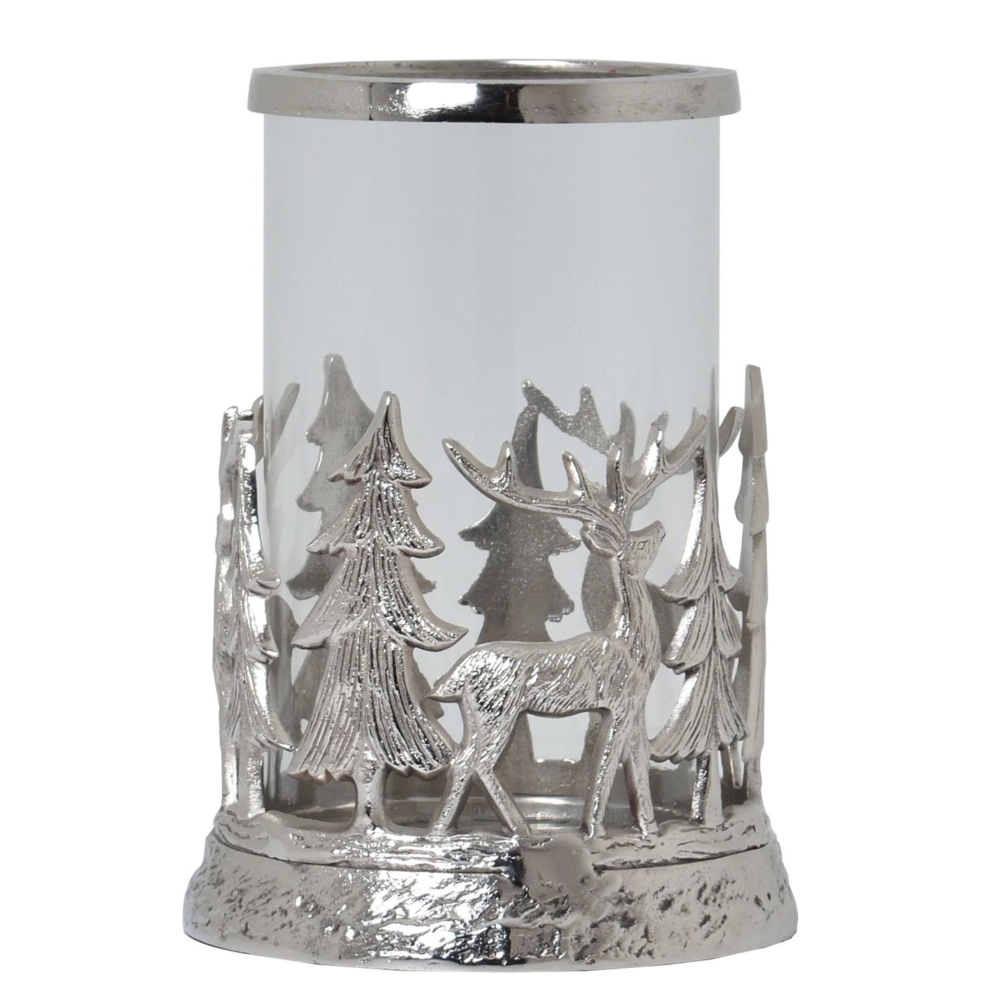 Large Silver Stag Scene Hurricane Lantern