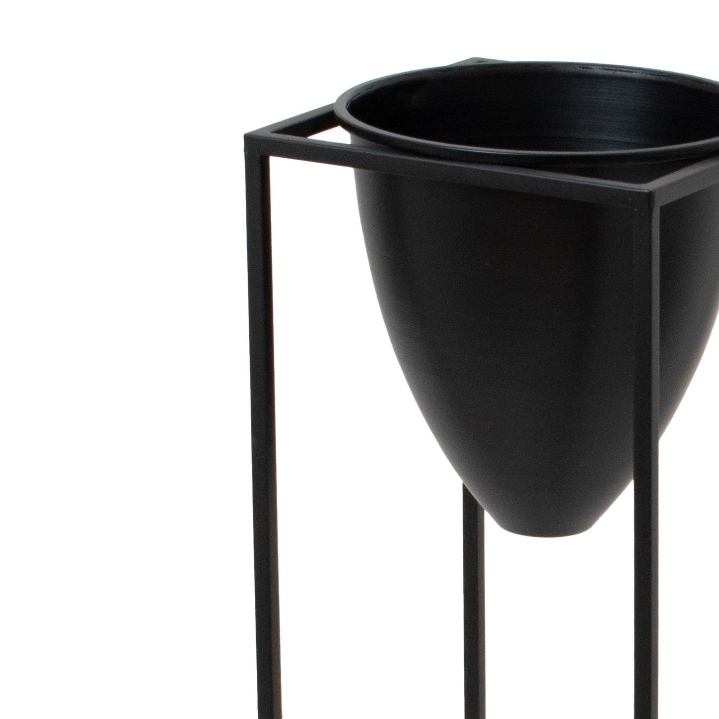 Large Matt Black Cylindrical Planter On Black Frame