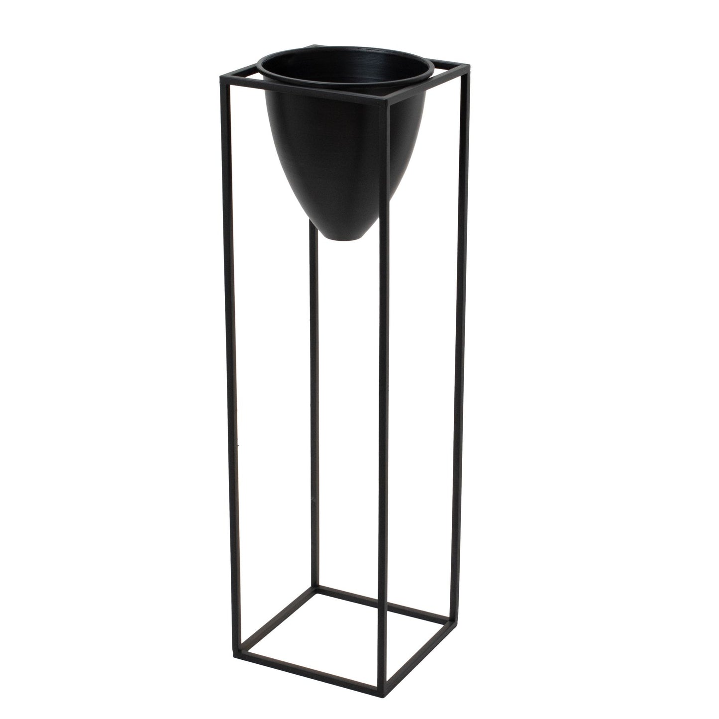 Large Matt Black Cylindrical Planter On Black Frame