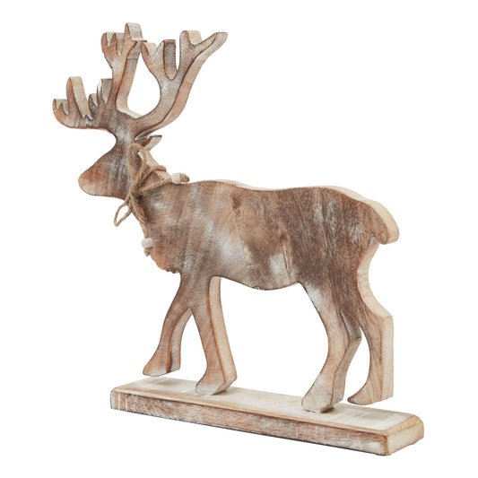 Large White Wash Collection Wooden Stag Decoration