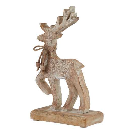 White Wash Collection Wooden Sparkle Reindeer Decoration