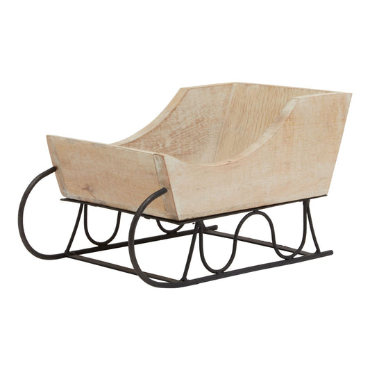 White Wash Collection Wooden Decorative Sleigh Ornament