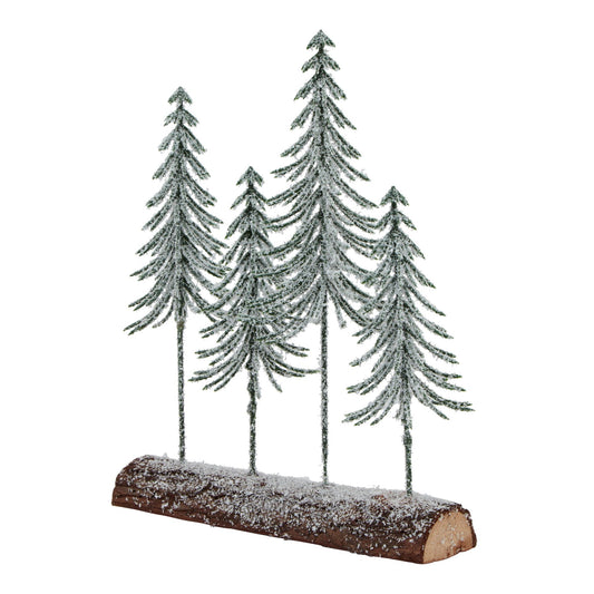 Small Snowy Spindle Tree Quad In Wood Log Ornament