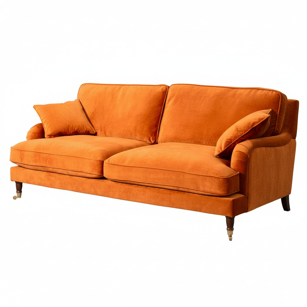 Burnt Orange Velvet 4 Seater Sofa
