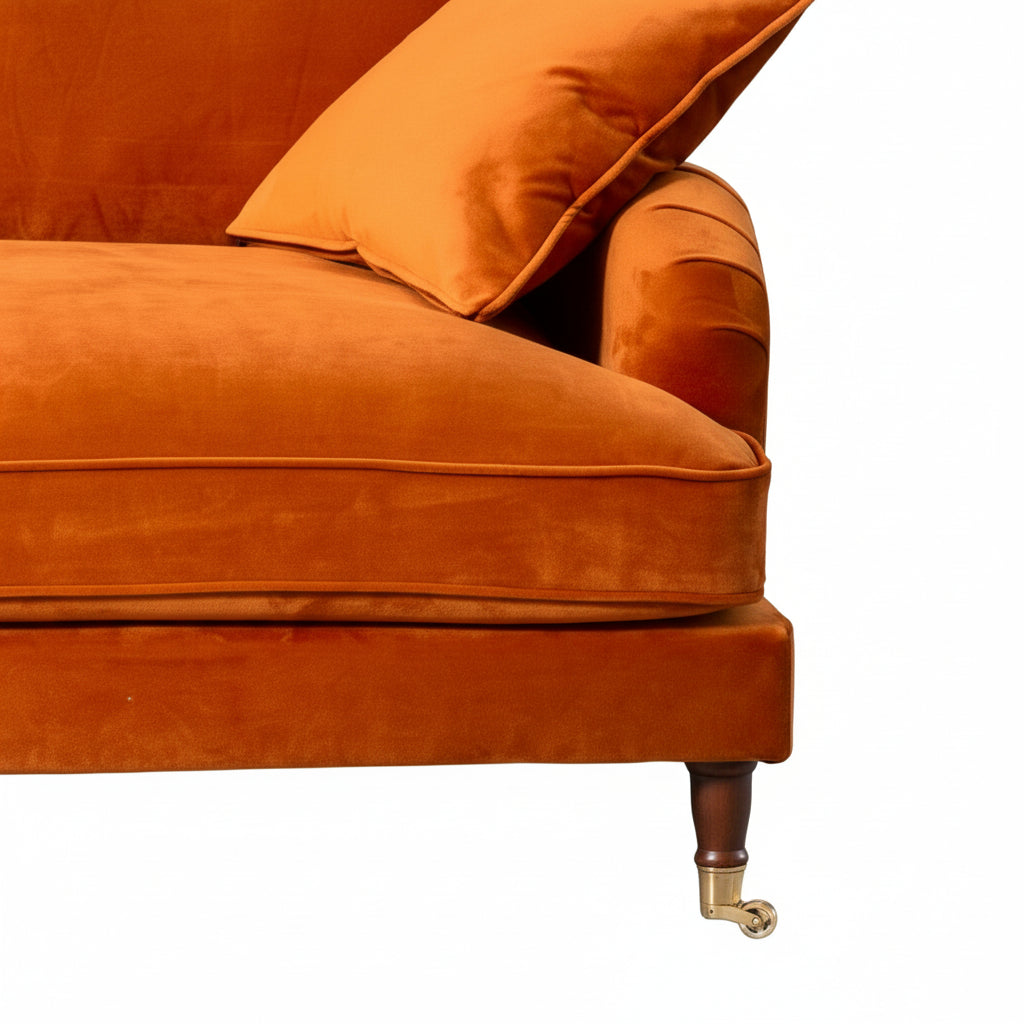Burnt Orange Velvet 3 Seater Sofa