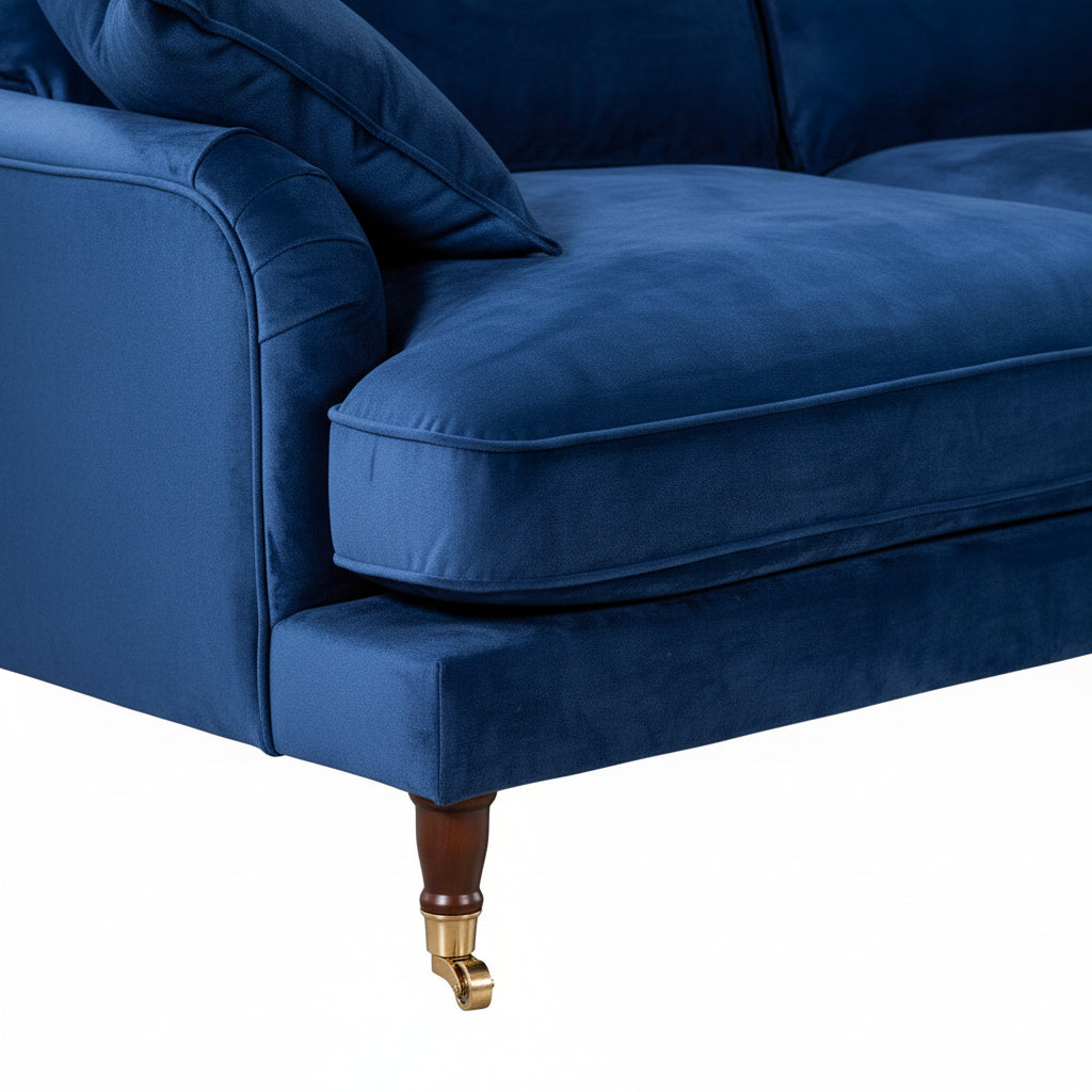 Royal Blue Velvet 3 Seater Sofa