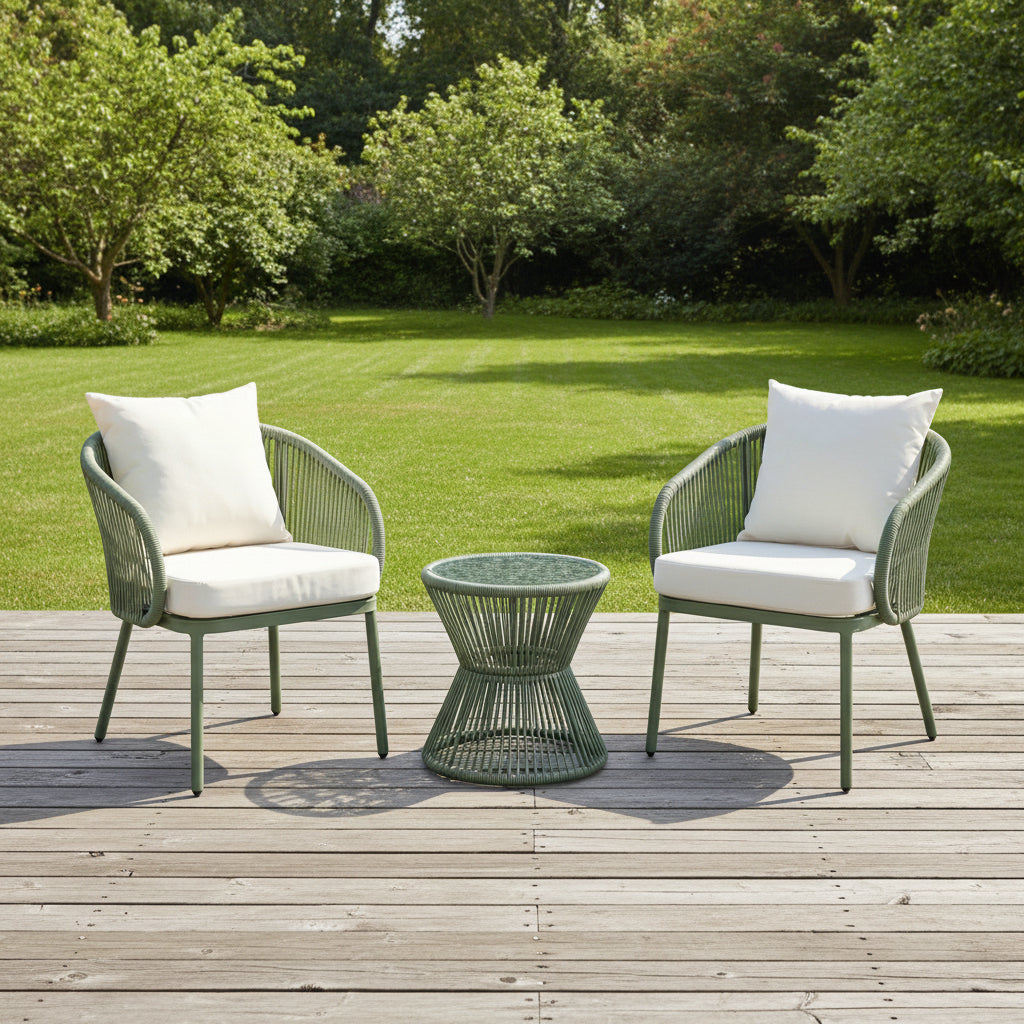 3 Piece Patio Set - 2 x Chairs + Table PE Wicker + Metal 2 x Chairs + Table. Available in 2 colours.