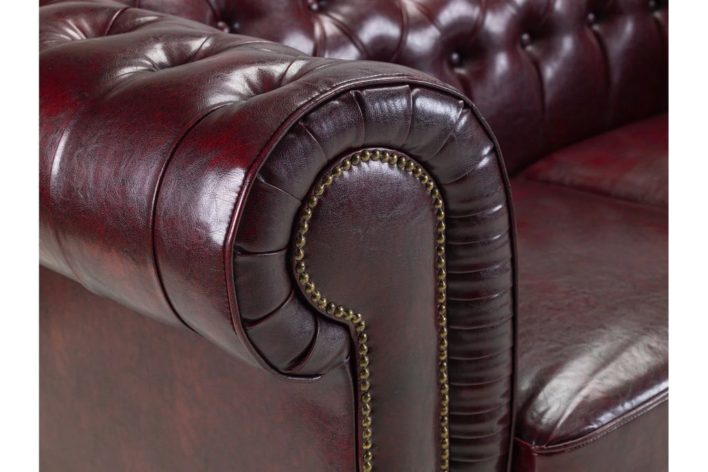 The Lancaster Chesterfield Armchair In Oxblood Red Leather