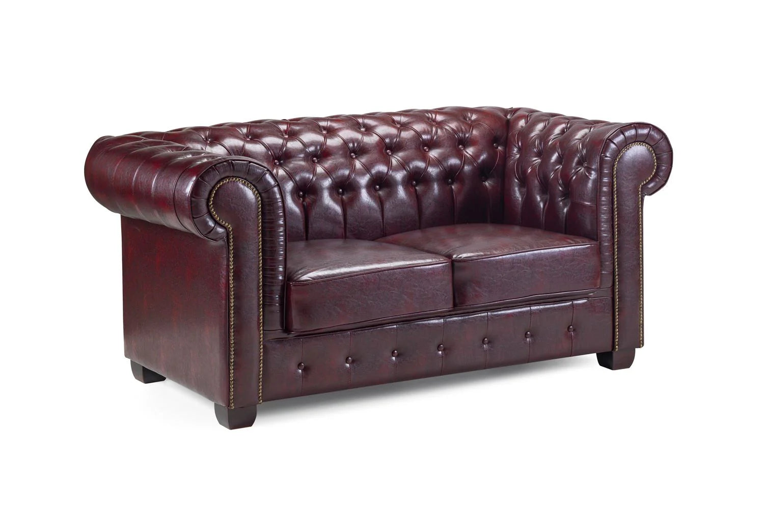 The Lancaster 2 Seater Chesterfield Sofa In Oxblood Red Leather