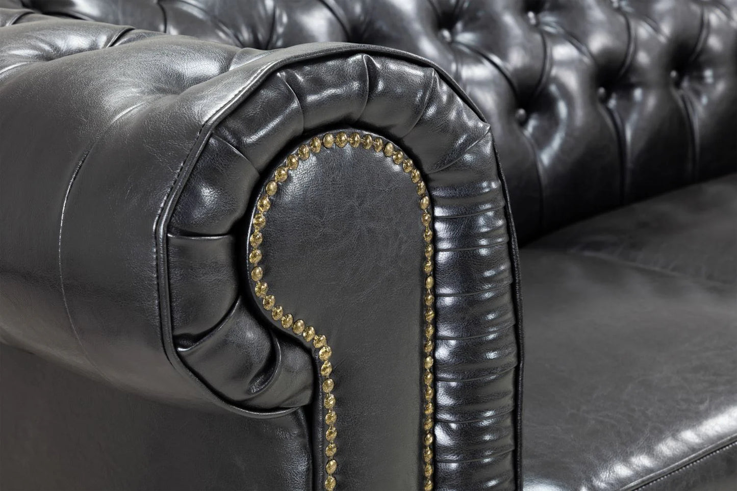 2 Seater Black Leather Chesterfield Sofa