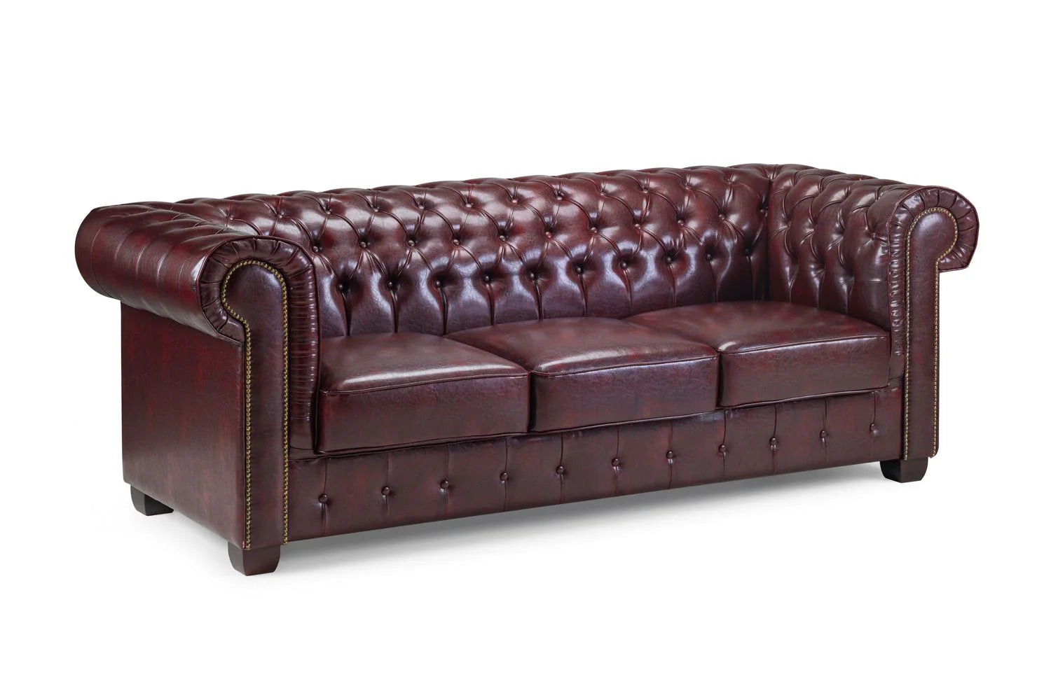 The Lancaster 3 Seater Chesterfield In Oxblood Red Leather