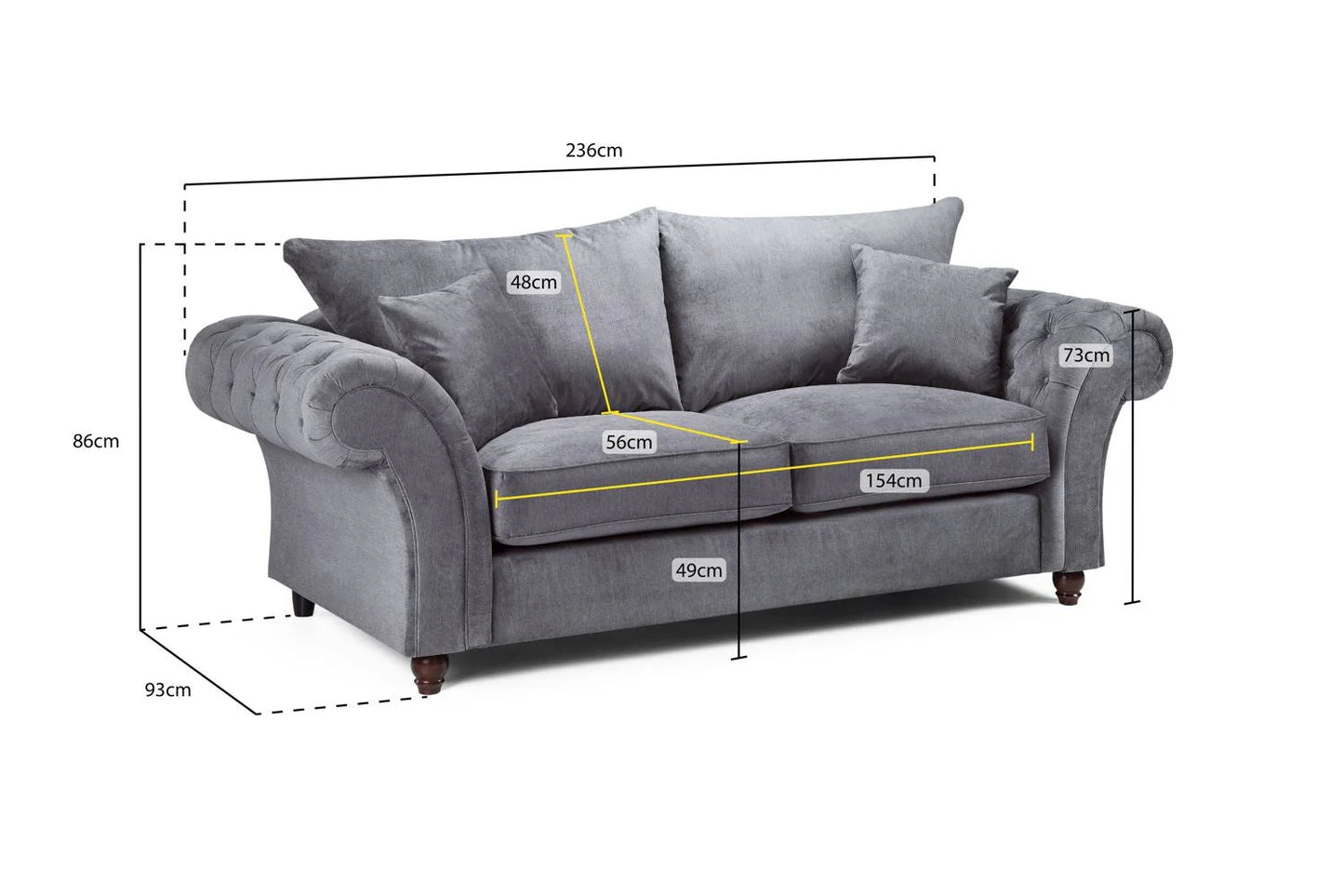 The Windsor 3 Seater Sofa In Grey