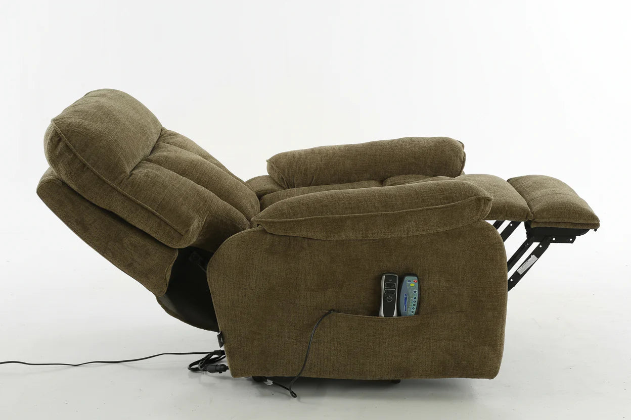 Heritage Home Rise and Recline + Massage + Heat Armchair in Brown