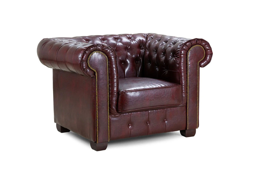 The Lancaster Chesterfield Armchair In Oxblood Red Leather