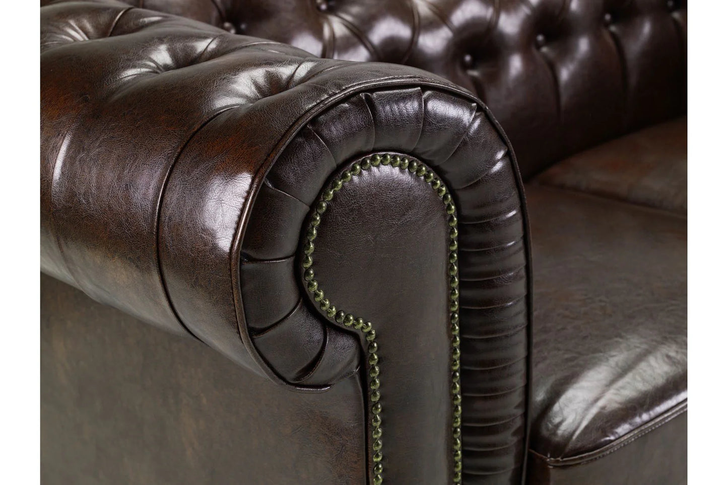 Chesterfield Sofa Armchair In Antique Brown Leather