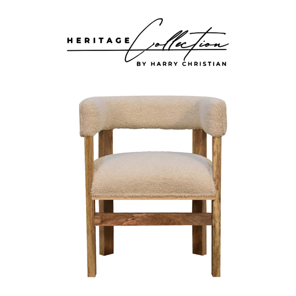 Heritage Collection Cream Boucle Solid Wood Chair