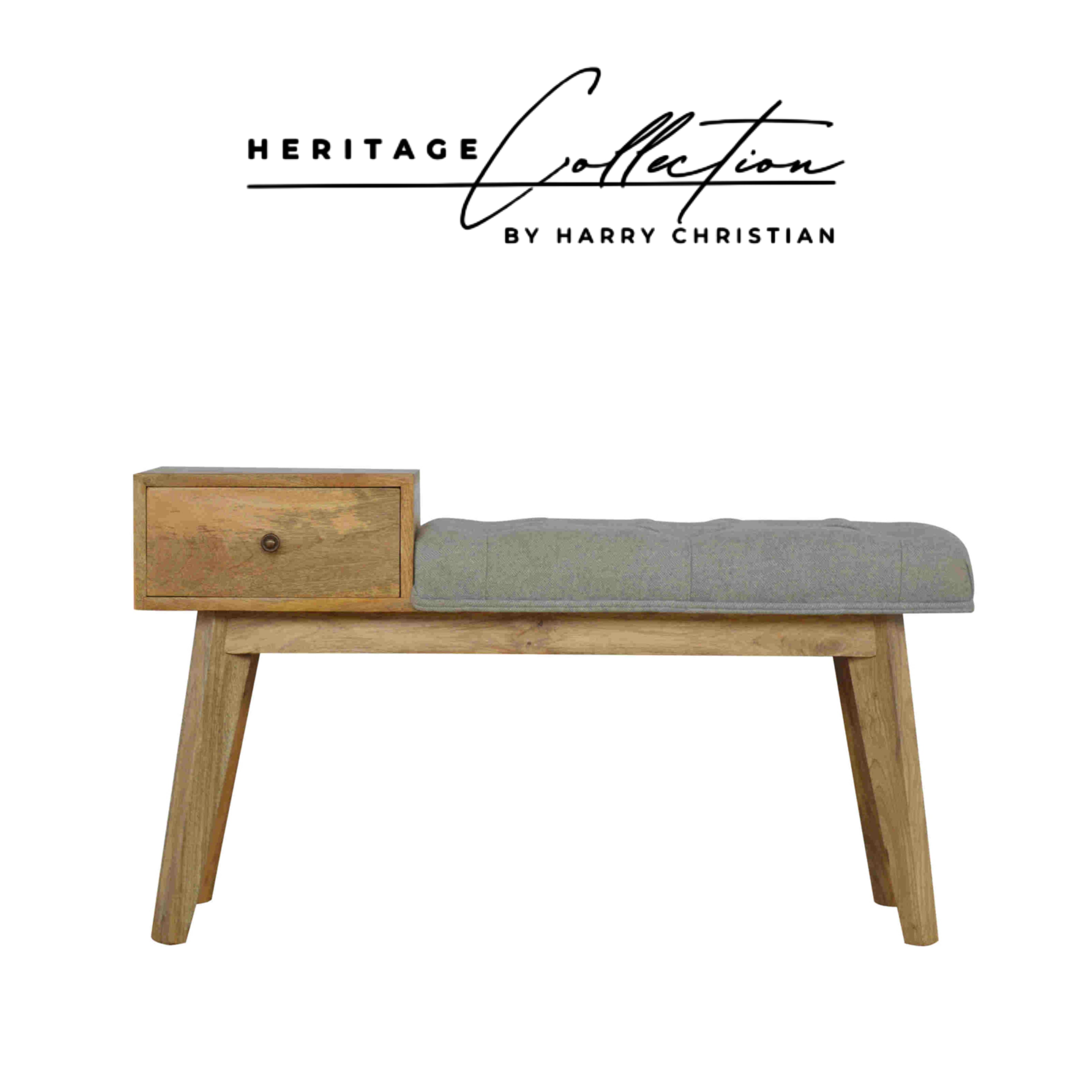 Heritage Collection Grey Tweed Hallway Bench with 1 Drawer