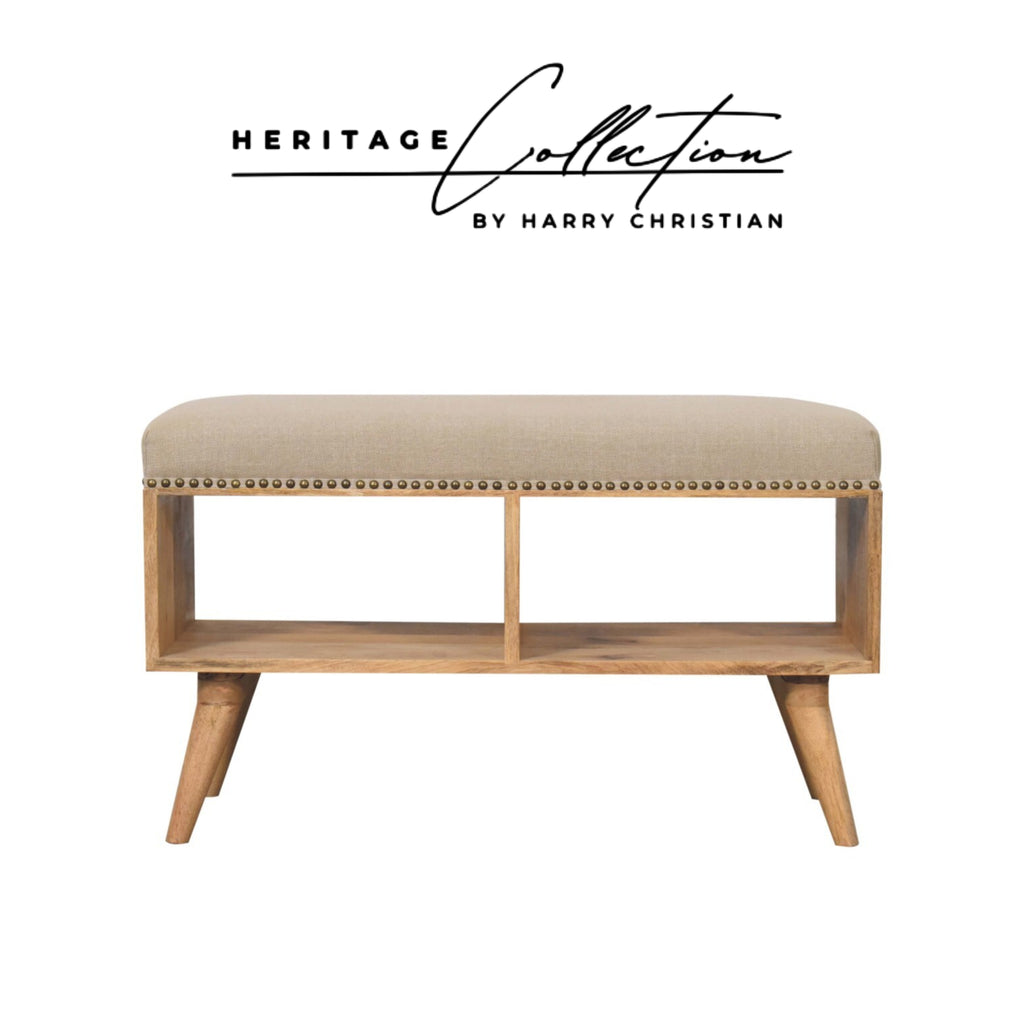 Heritage Collection Studded Linen Open Bench