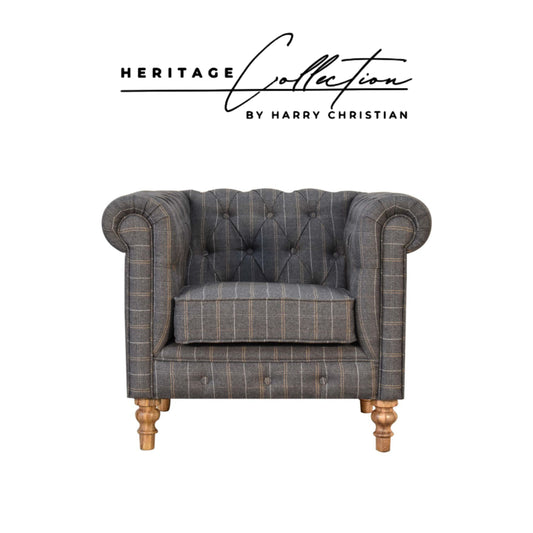 Heritage Collection Pewter Tweed Chesterfield Armchair