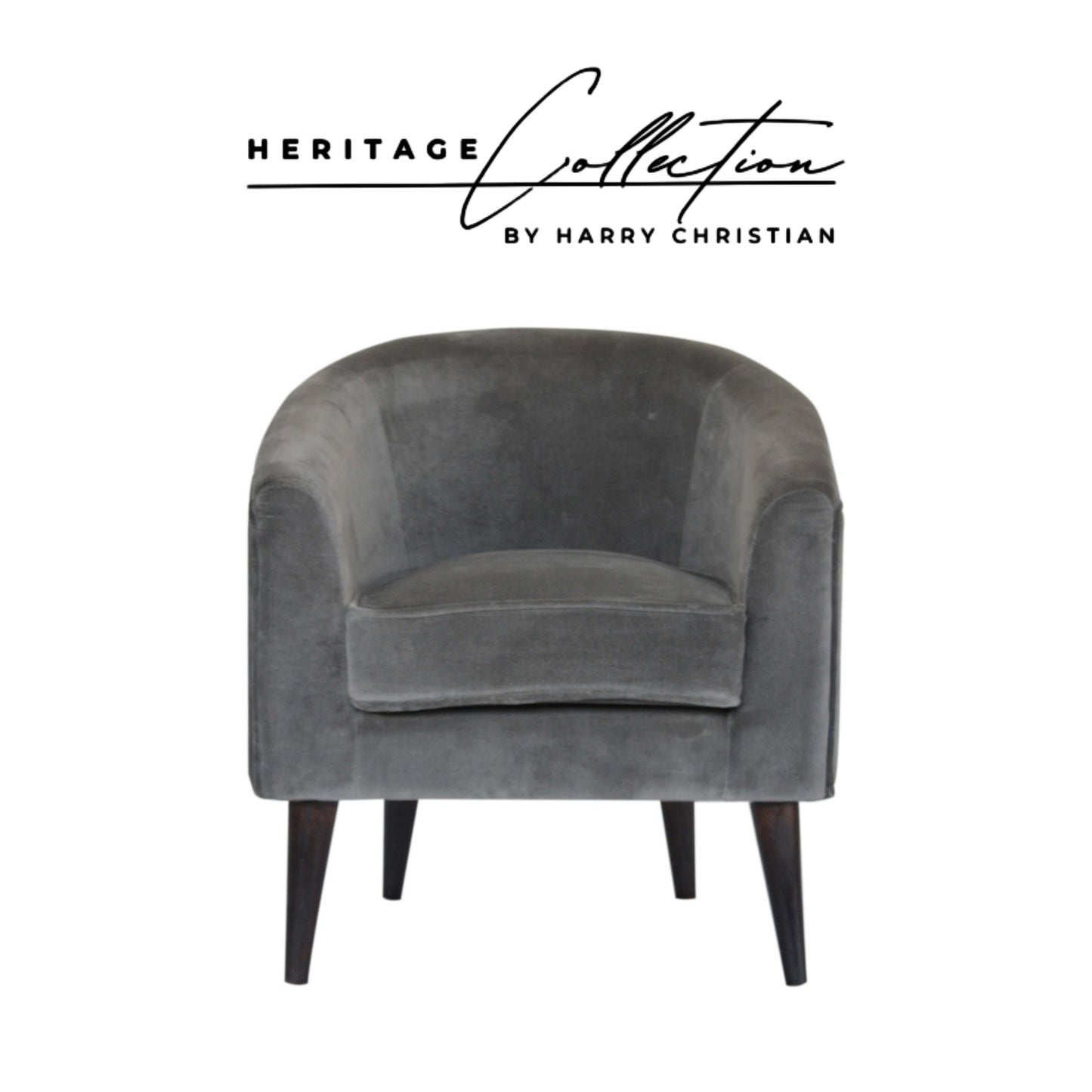 Heritage Collection Grey Velvet Nordic Style Armchair