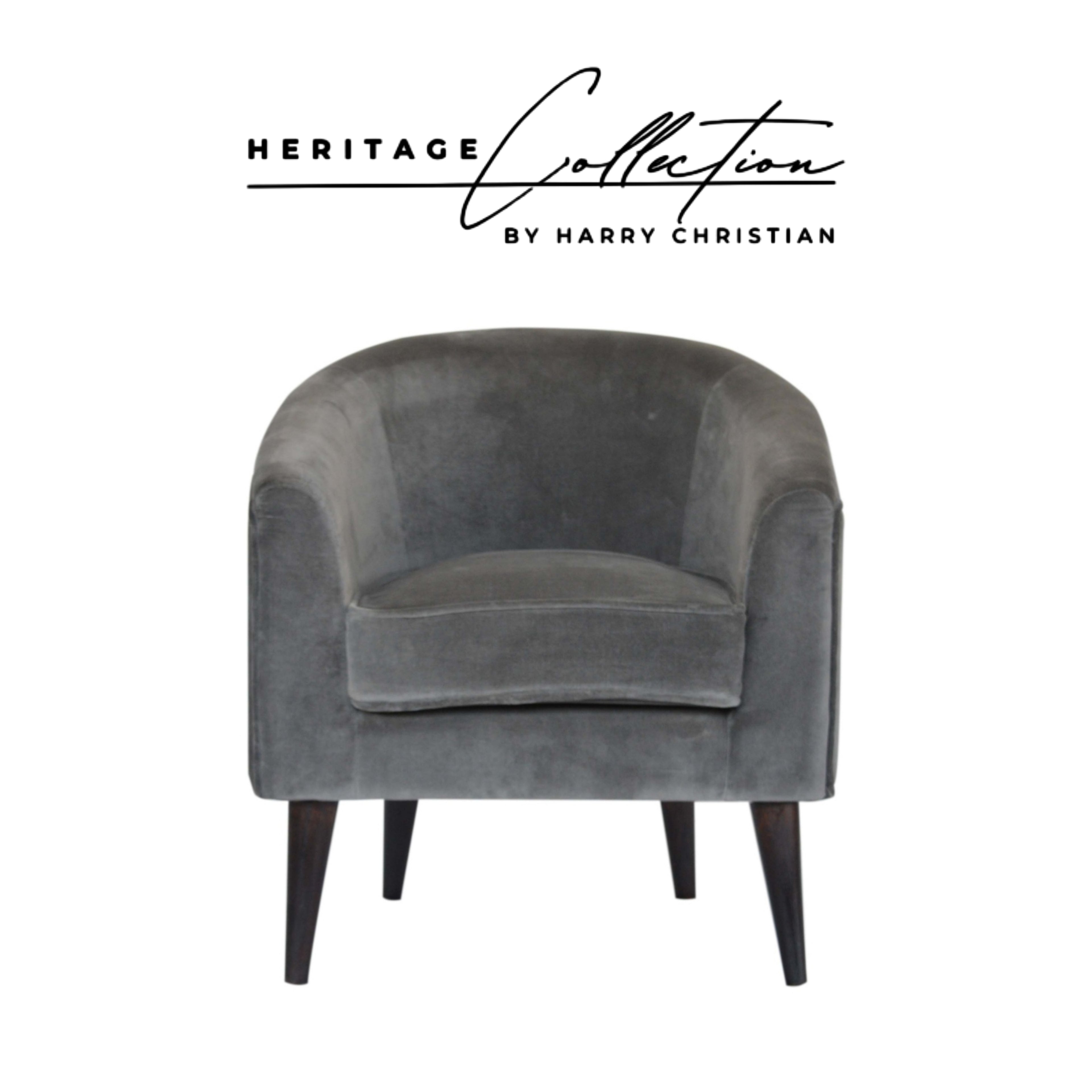 Heritage Collection Grey Velvet Nordic Style Armchair
