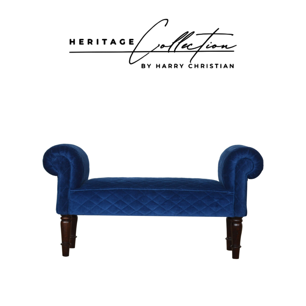 Heritage Collection Royal Blue Quilted Velvet Bench