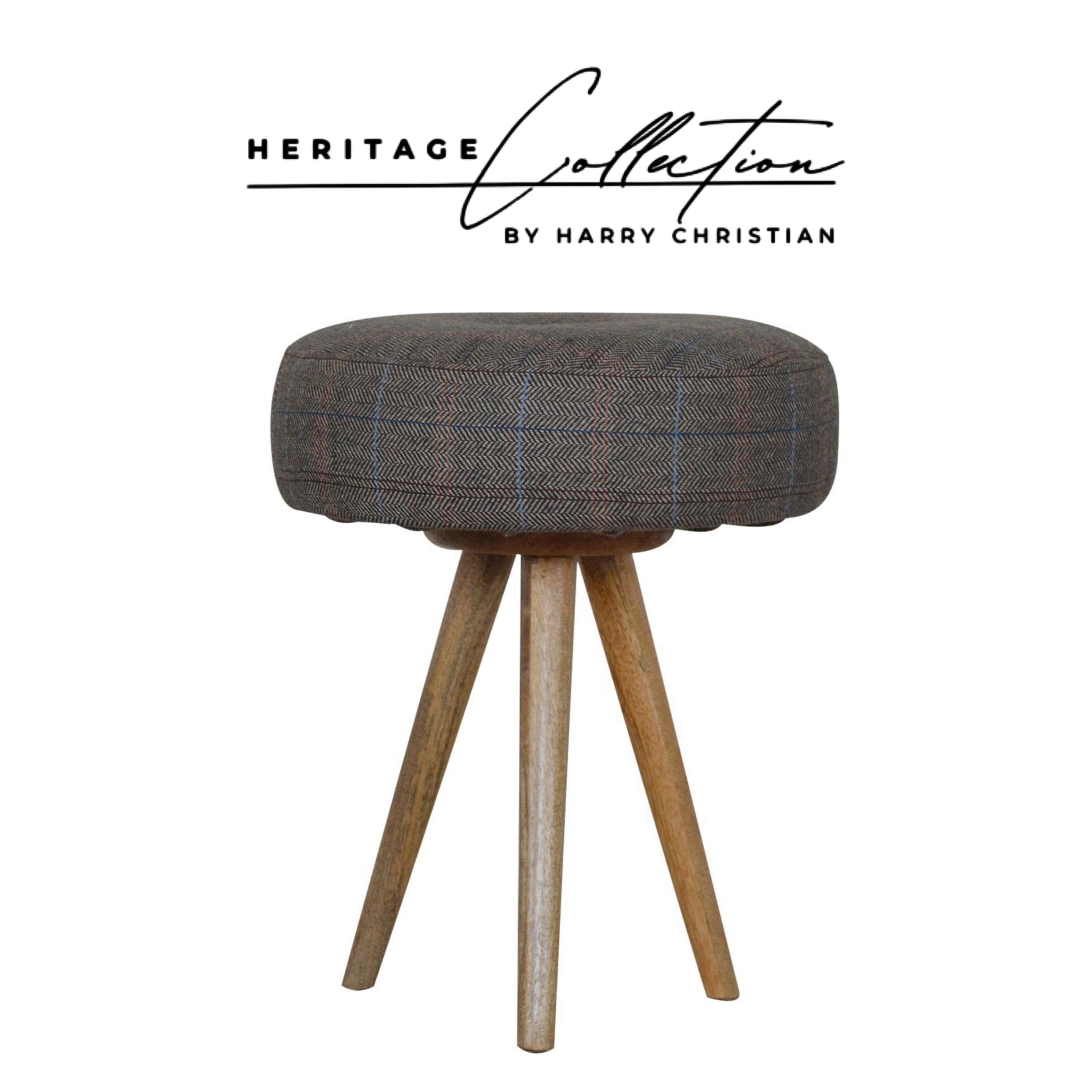 Heritage Collection Tripod Stool with Multi Tweed Seat Pad